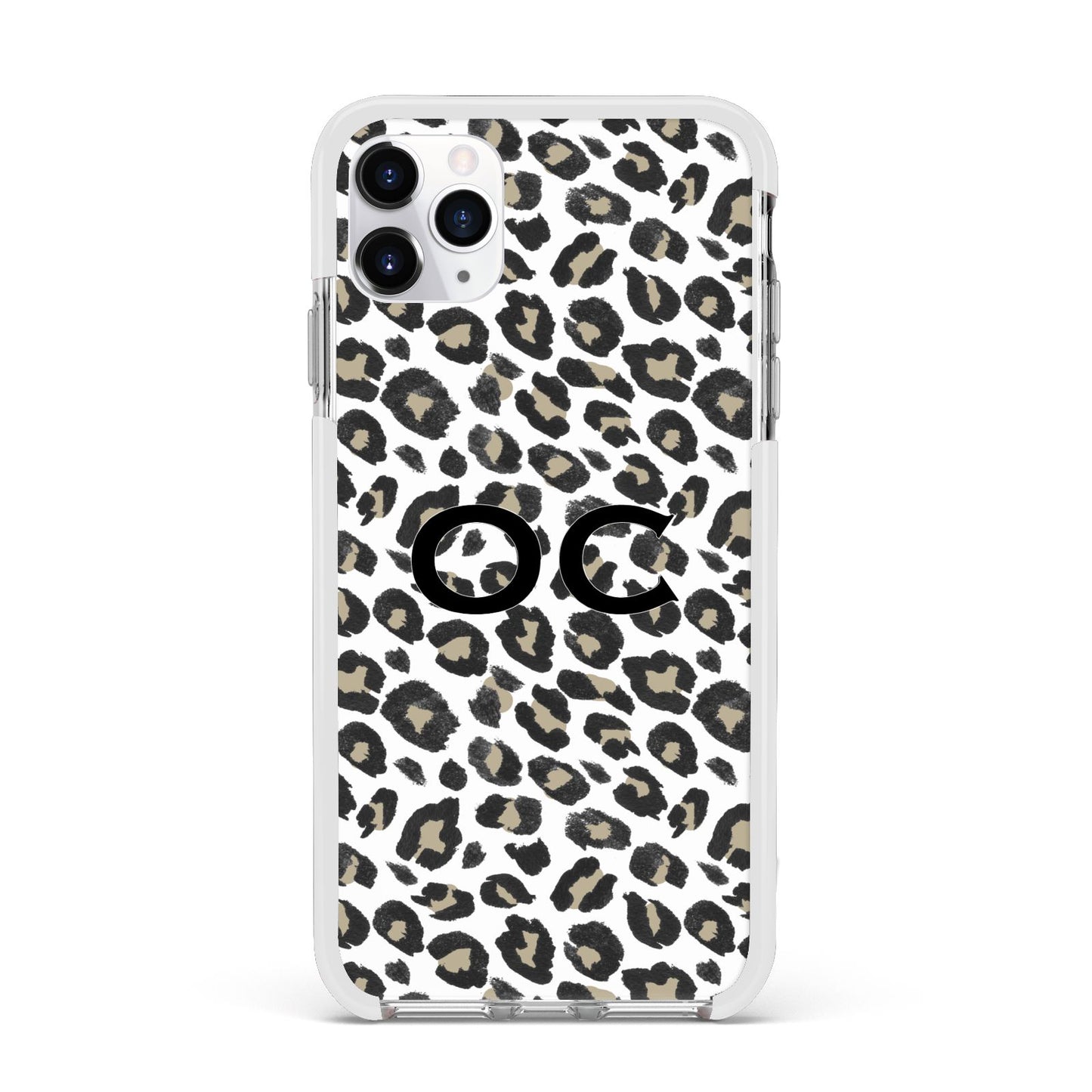 Tan Leopard Print Pattern Apple iPhone 11 Pro Max in Silver with White Impact Case