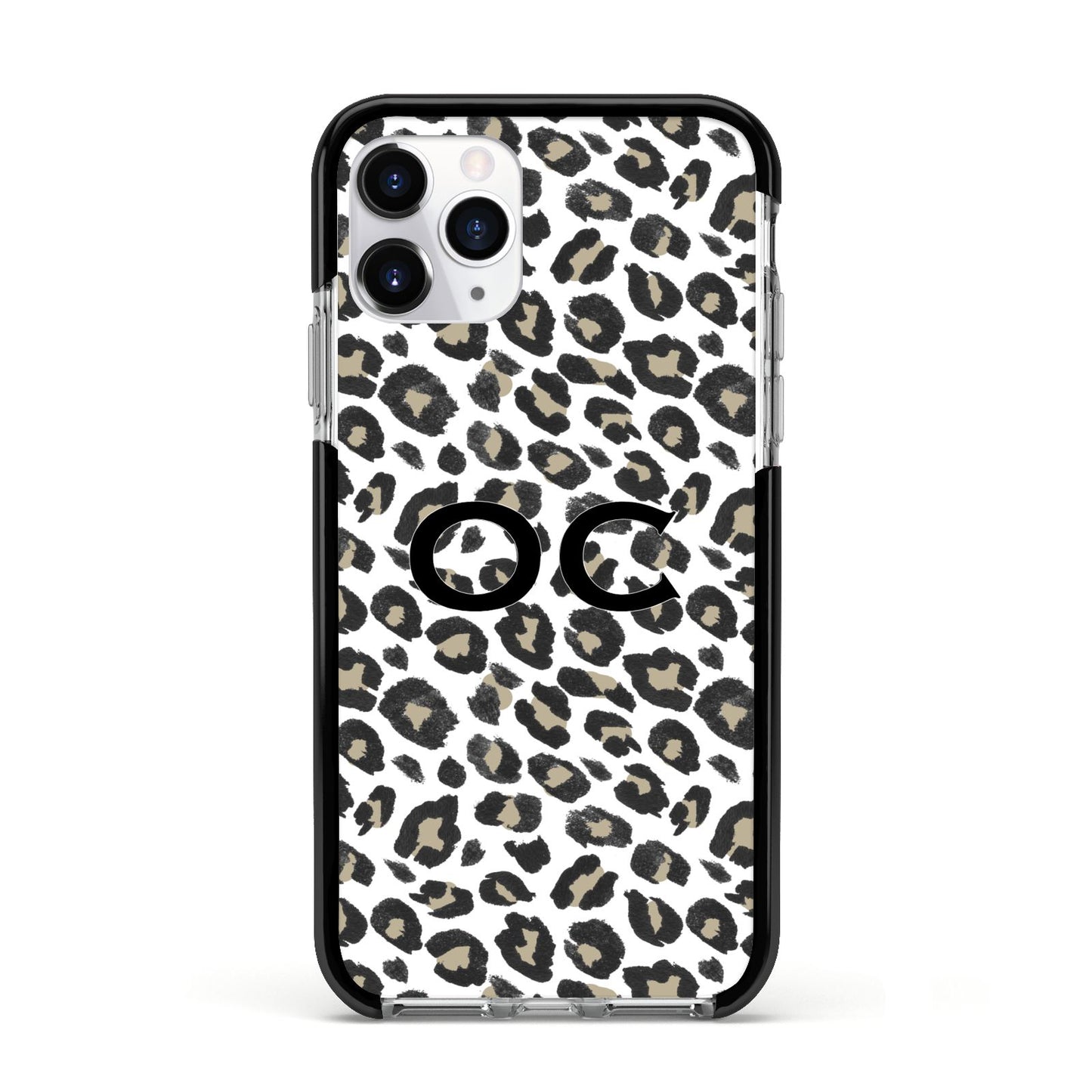 Tan Leopard Print Pattern Apple iPhone 11 Pro in Silver with Black Impact Case