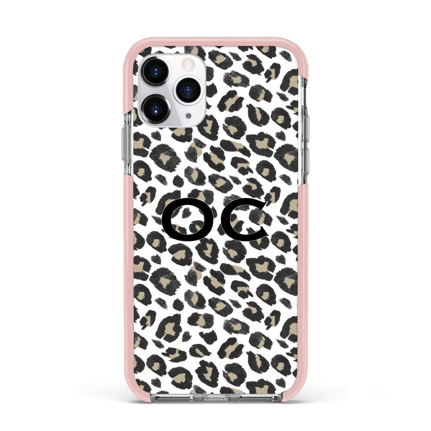 Tan Leopard Print Pattern Apple iPhone 11 Pro in Silver with Pink Impact Case