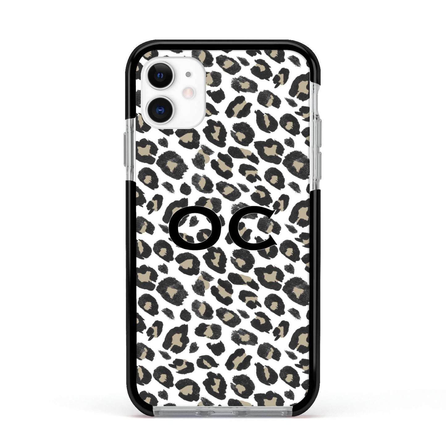 Tan Leopard Print Pattern Apple iPhone 11 in White with Black Impact Case