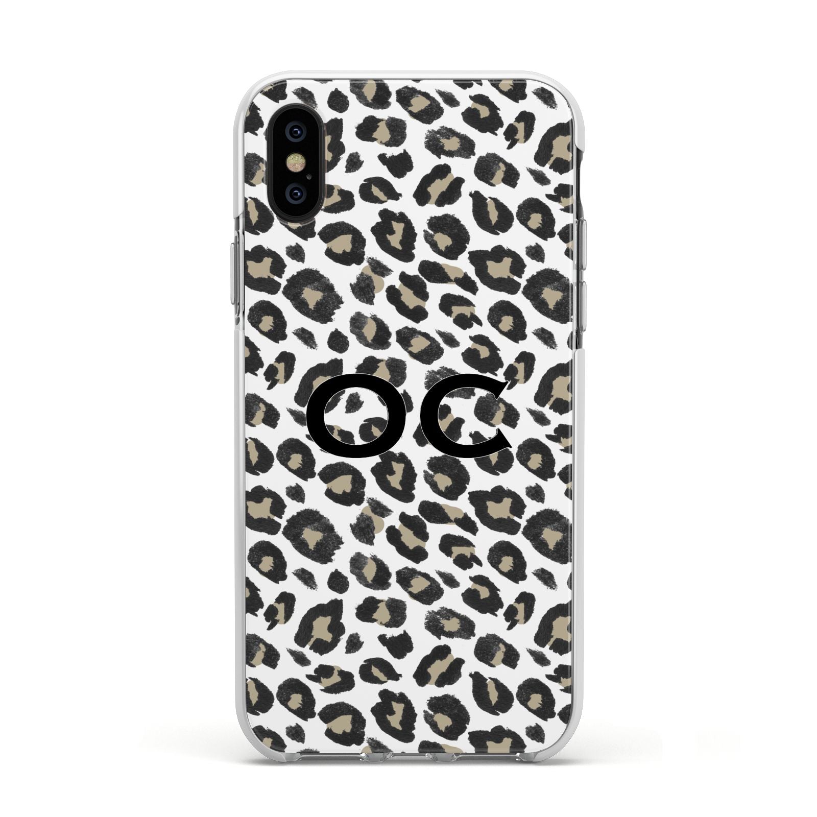 Tan Leopard Print Pattern Apple iPhone Xs Impact Case White Edge on Black Phone