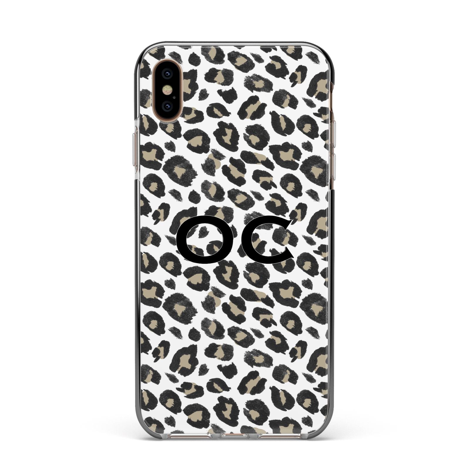 Tan Leopard Print Pattern Apple iPhone Xs Max Impact Case Black Edge on Gold Phone