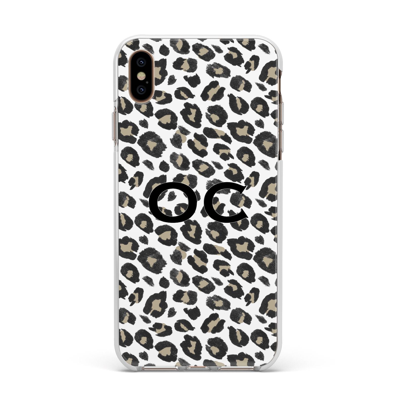 Tan Leopard Print Pattern Apple iPhone Xs Max Impact Case White Edge on Gold Phone