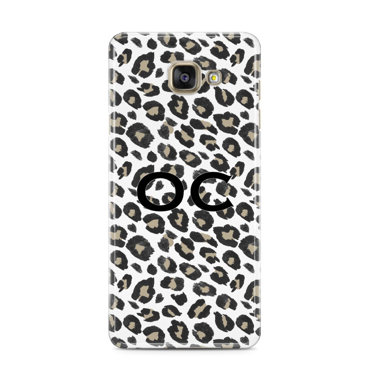 Tan Leopard Print Pattern Samsung Galaxy A3 2016 Case on gold phone