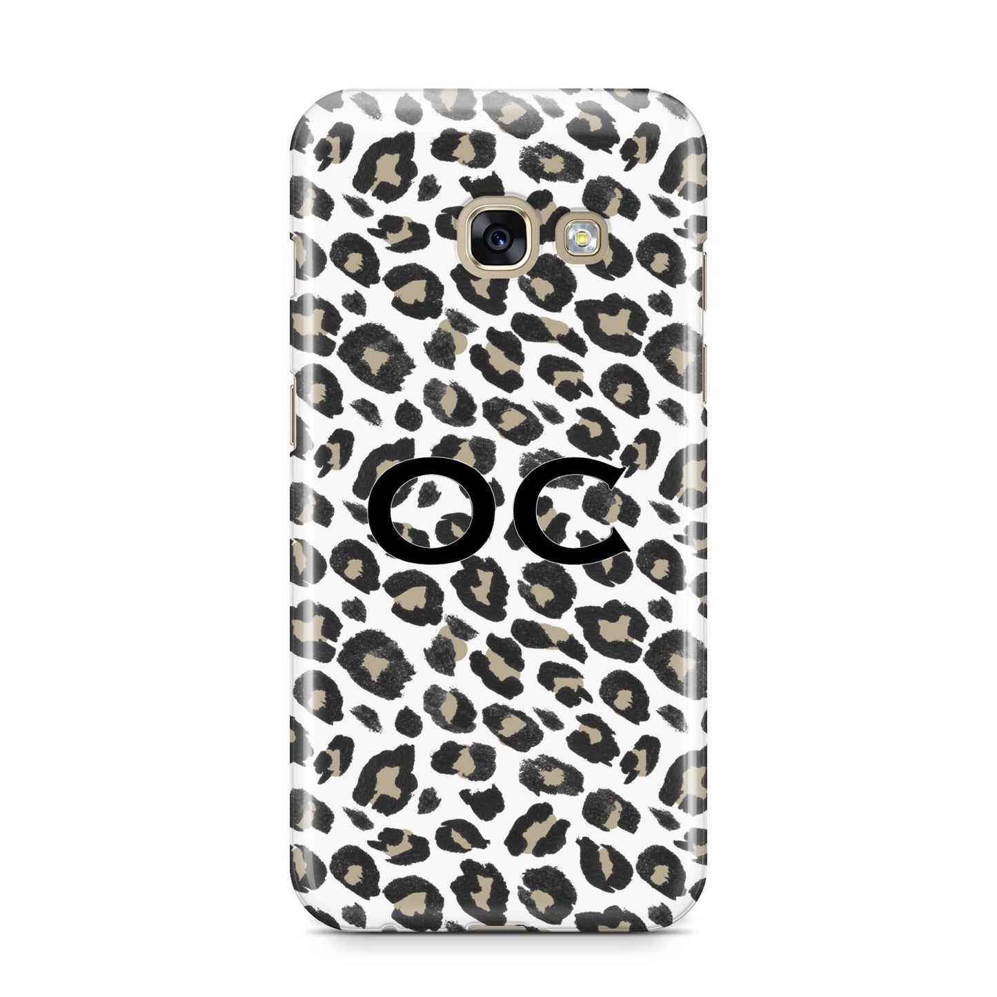 Tan Leopard Print Pattern Samsung Galaxy A3 2017 Case on gold phone