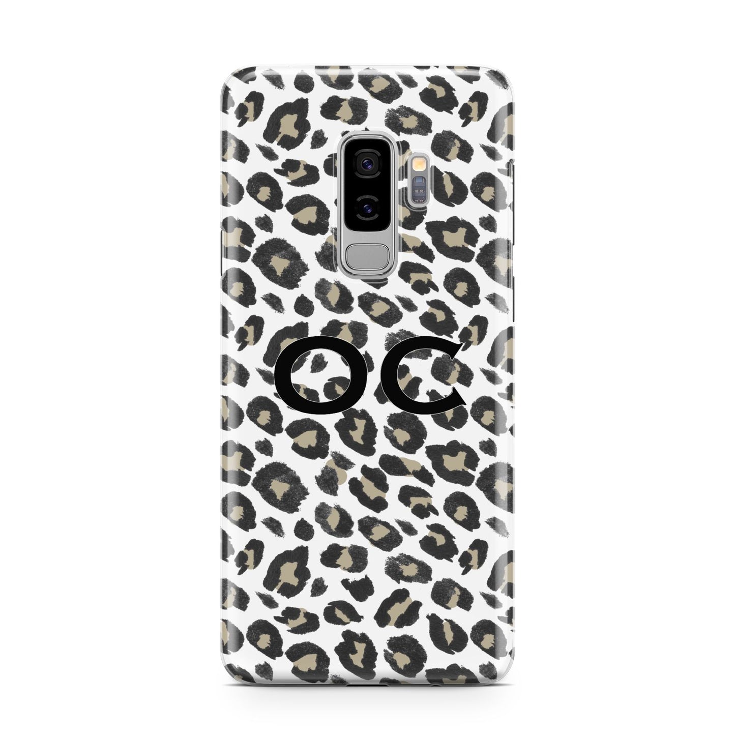 Tan Leopard Print Pattern Samsung Galaxy S9 Plus Case on Silver phone