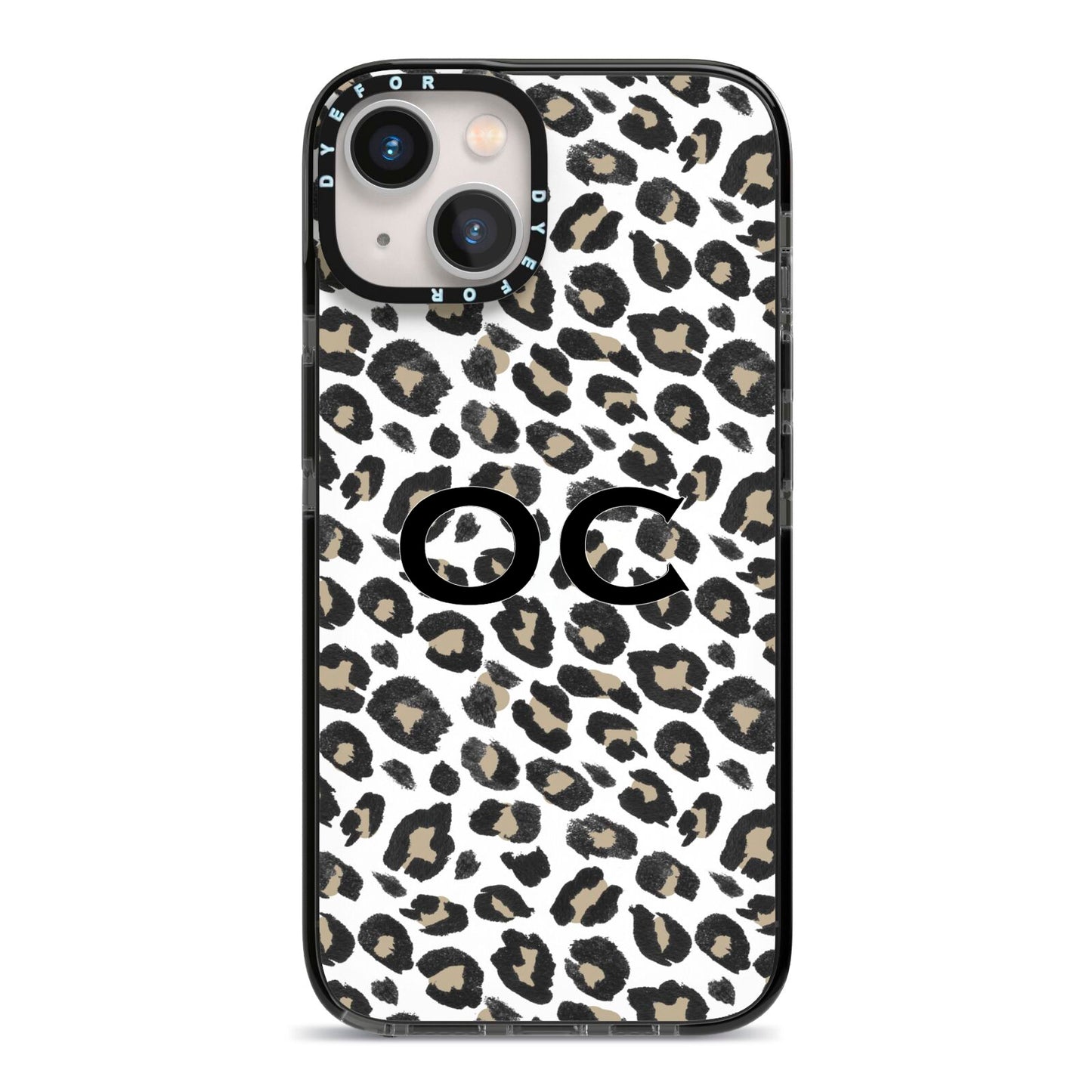 Tan Leopard Print Pattern iPhone 13 Black Impact Case on Silver phone