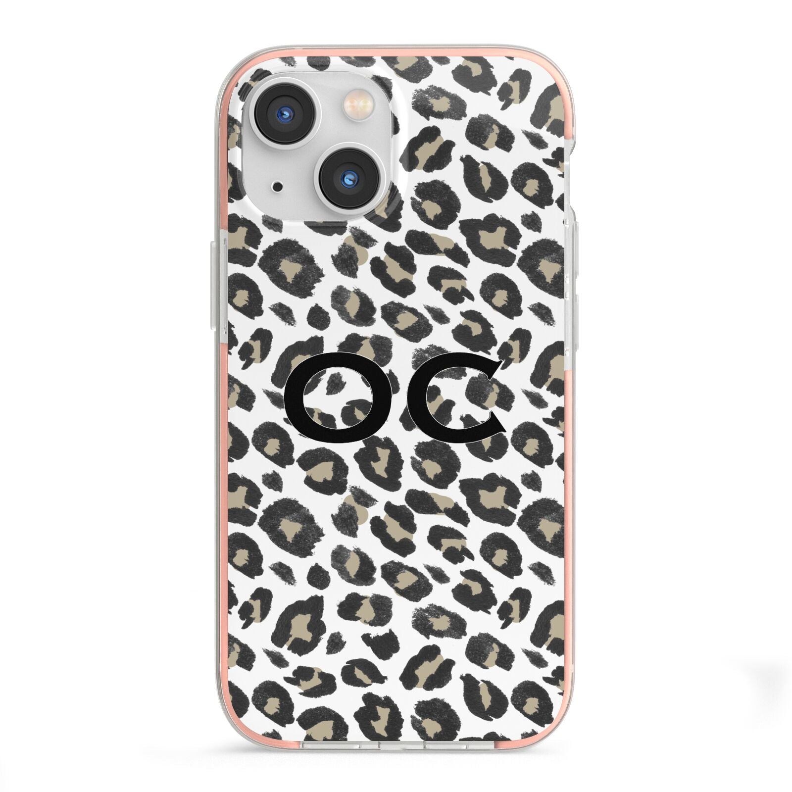 Tan Leopard Print Pattern iPhone 13 Mini TPU Impact Case with Pink Edges