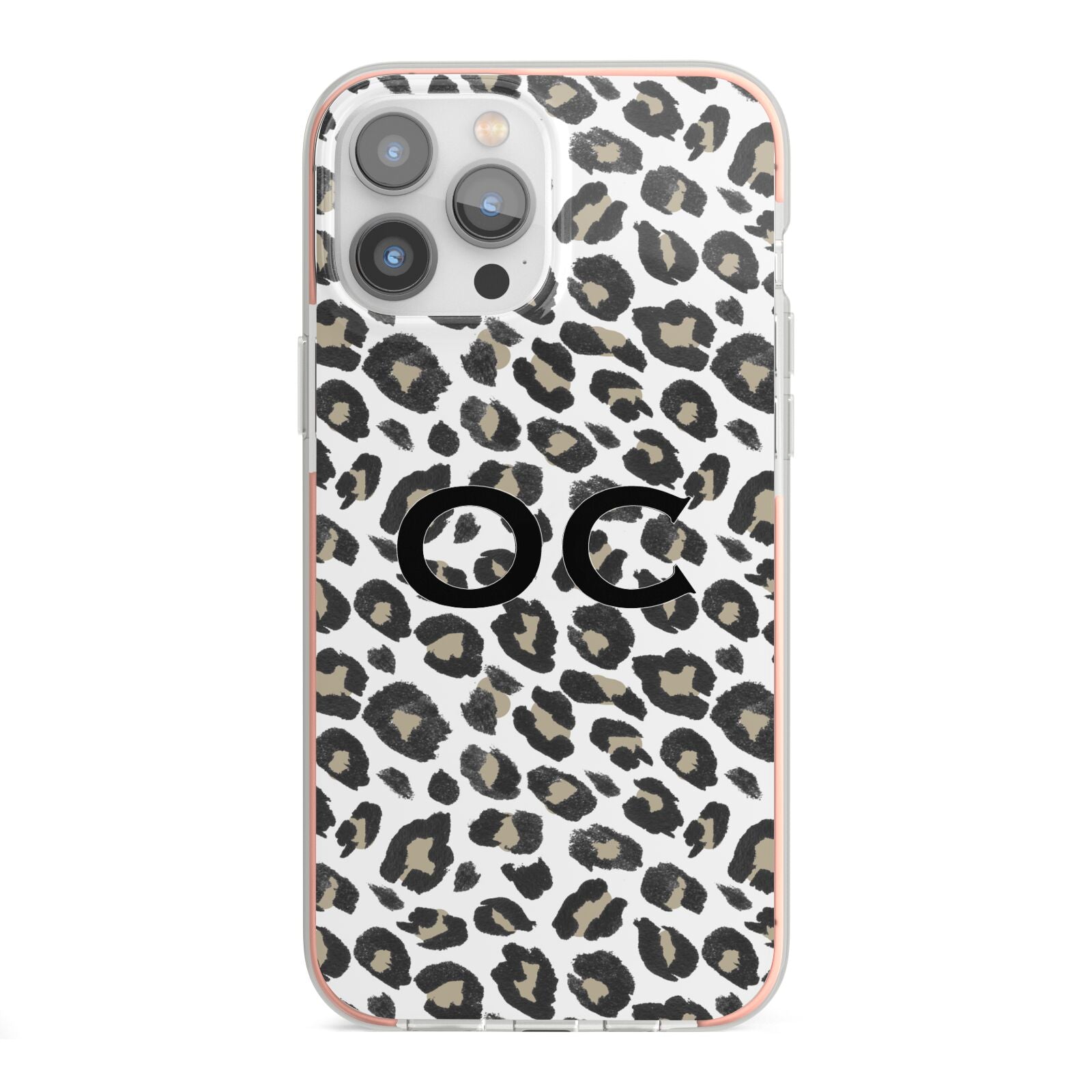 Tan Leopard Print Pattern iPhone 13 Pro Max TPU Impact Case with Pink Edges