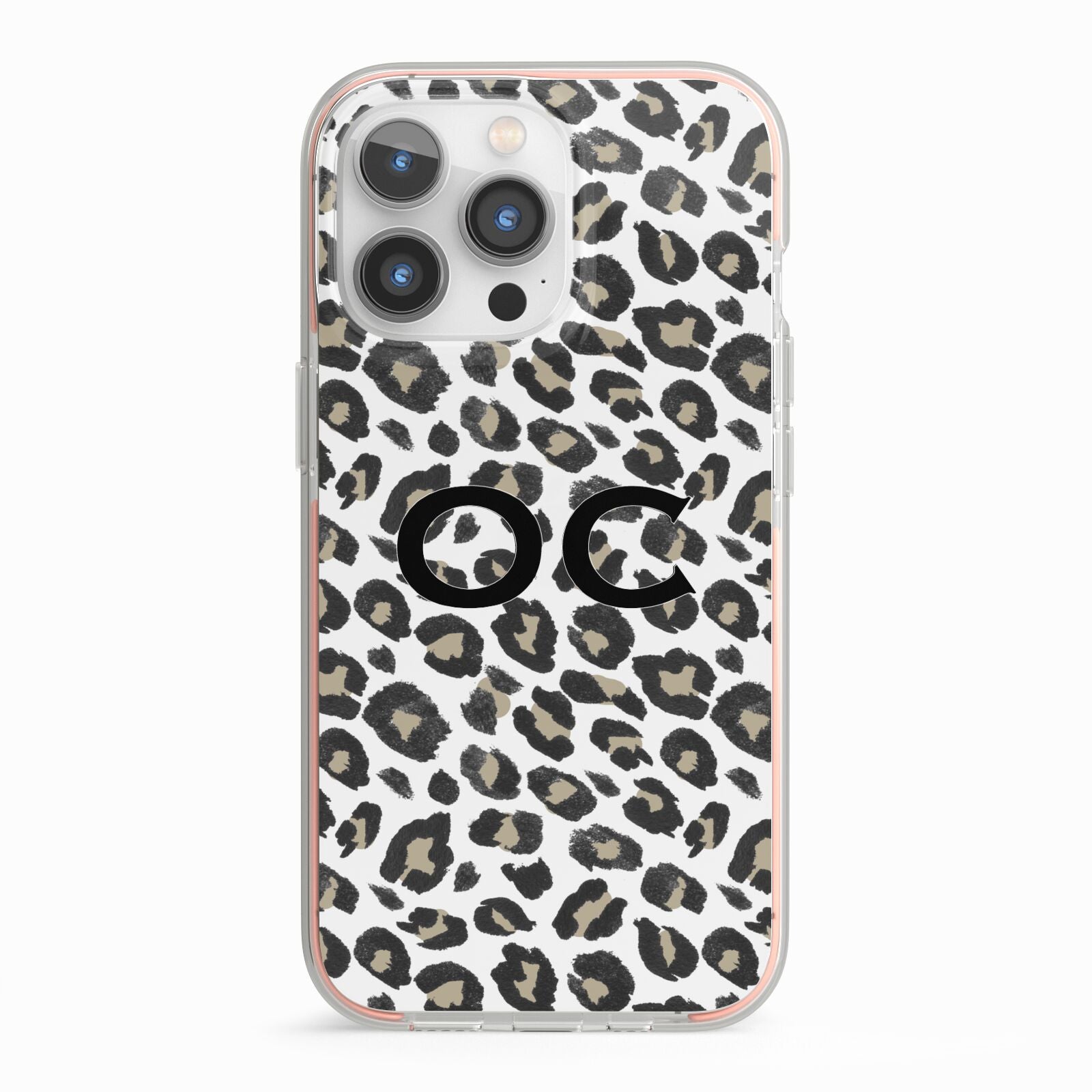 Tan Leopard Print Pattern iPhone 13 Pro TPU Impact Case with Pink Edges