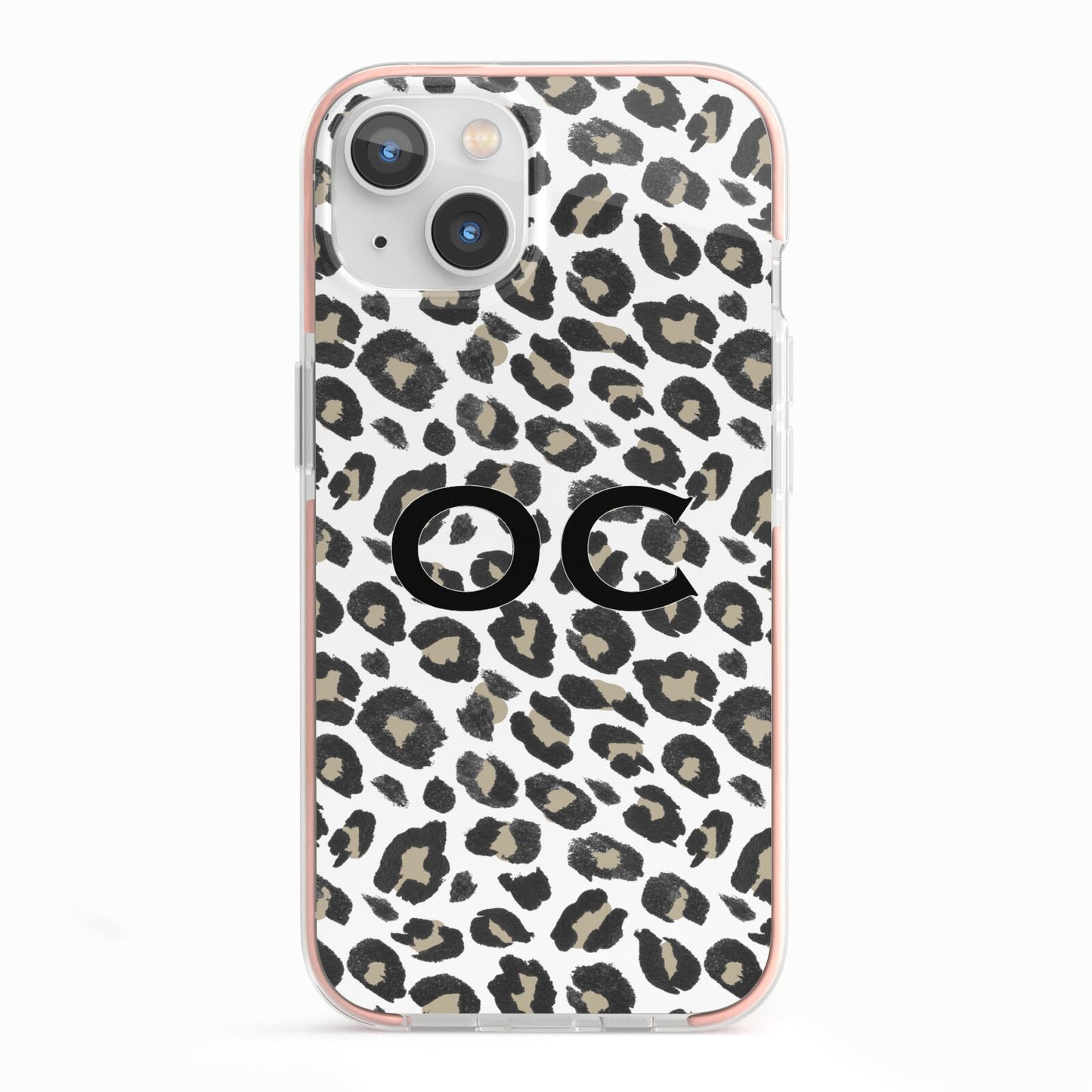 Tan Leopard Print Pattern iPhone 13 TPU Impact Case with Pink Edges