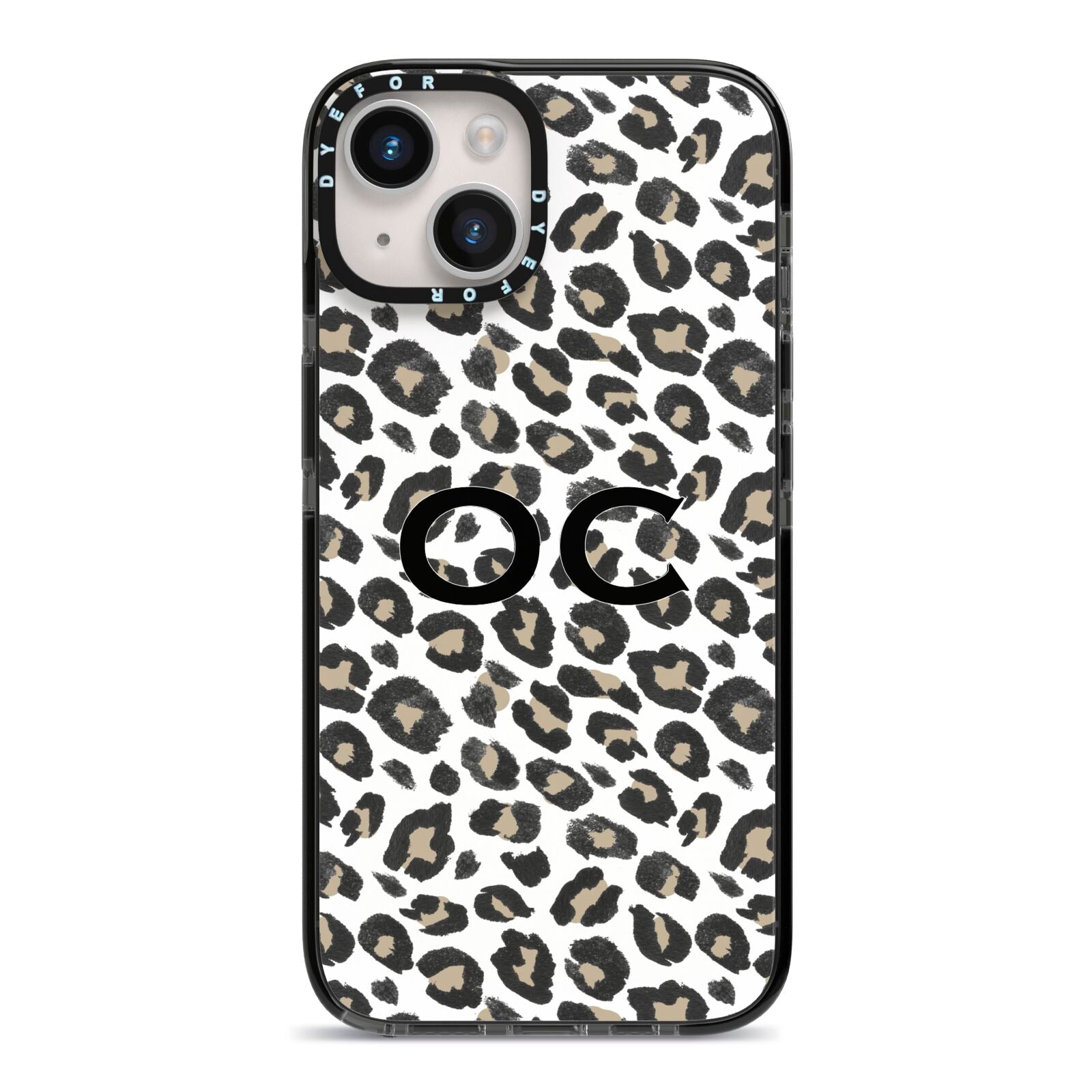 Tan Leopard Print Pattern iPhone 14 Black Impact Case on Silver phone