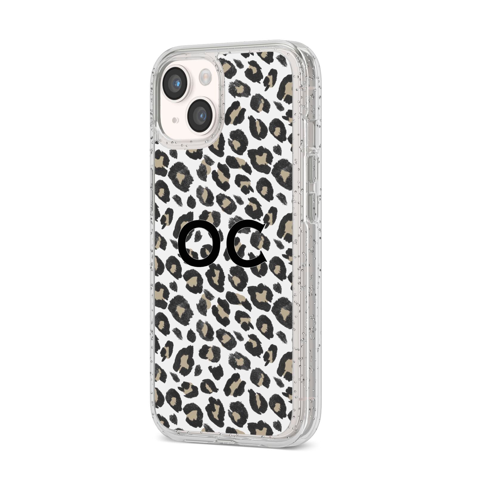 Tan Leopard Print Pattern iPhone 14 Glitter Tough Case Starlight Angled Image