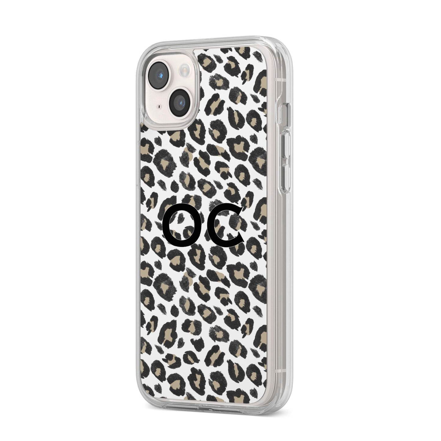 Tan Leopard Print Pattern iPhone 14 Plus Clear Tough Case Starlight Angled Image