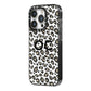 Tan Leopard Print Pattern iPhone 14 Pro Black Impact Case Side Angle on Silver phone