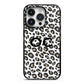 Tan Leopard Print Pattern iPhone 14 Pro Black Impact Case on Silver phone