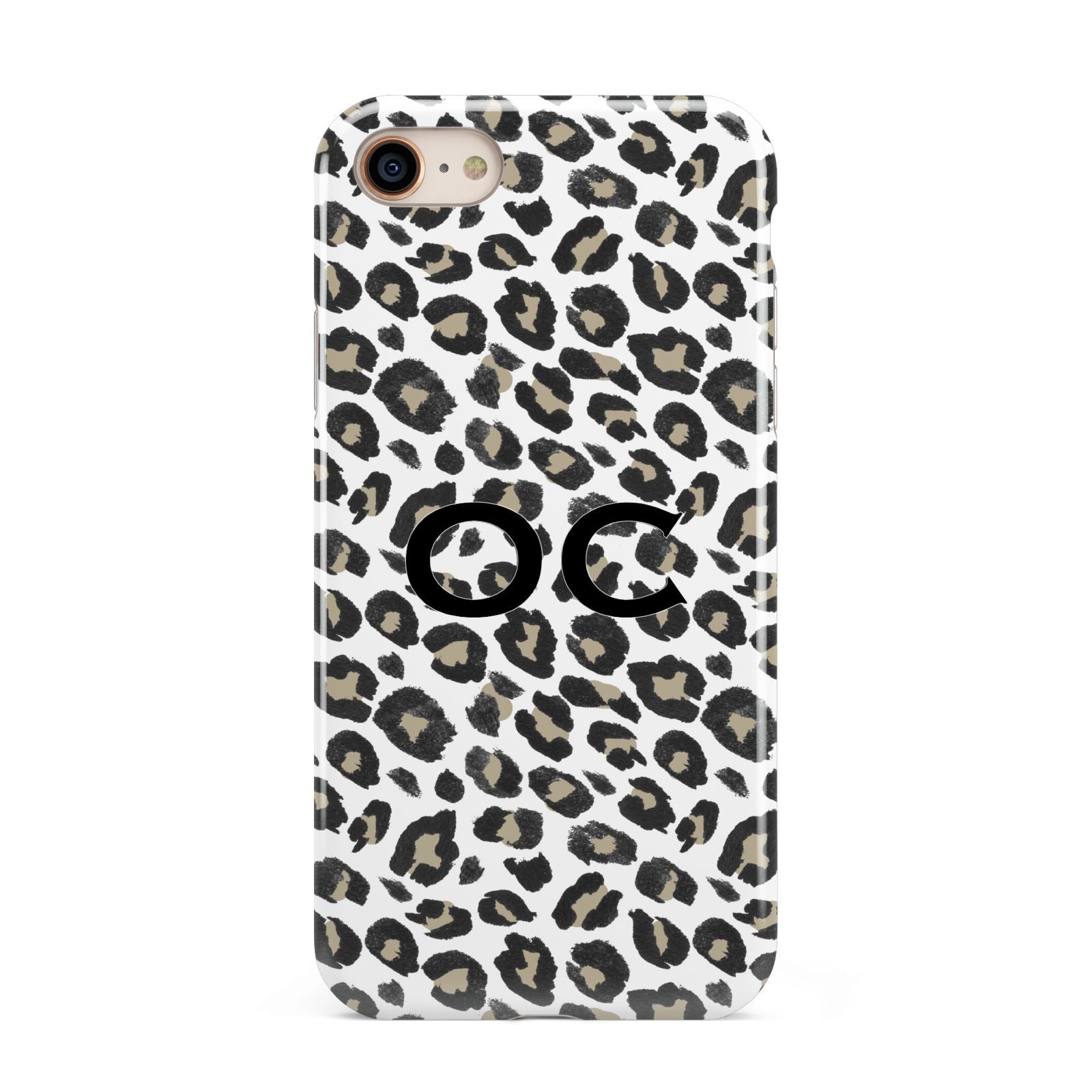 Tan Leopard Print Pattern iPhone 8 3D Tough Case on Gold Phone
