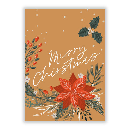 Tan Winter Foliage Christmas A5 Flat Greetings Card