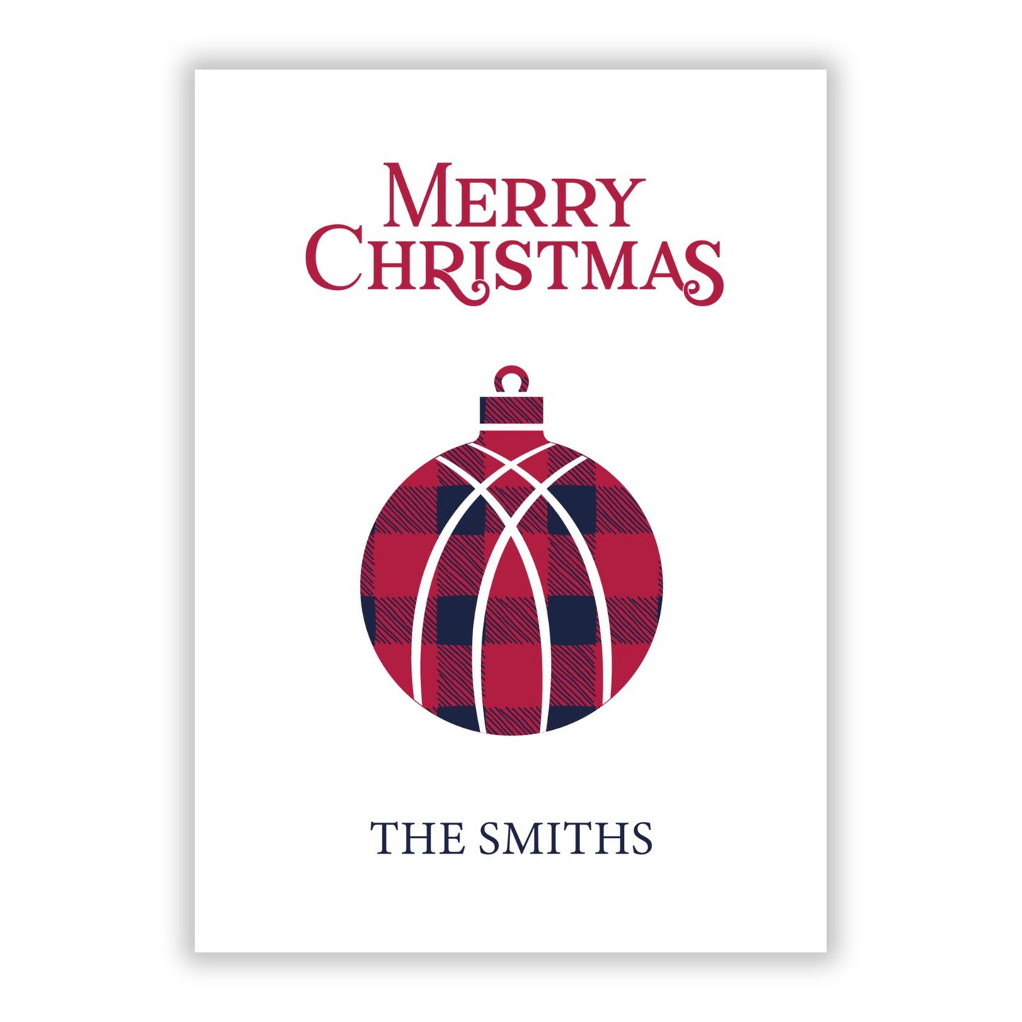 Tartan Christmas Bauble Personalised A5 Flat Greetings Card