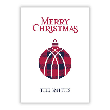 Tartan Christmas Bauble Personalised A5 Flat Greetings Card