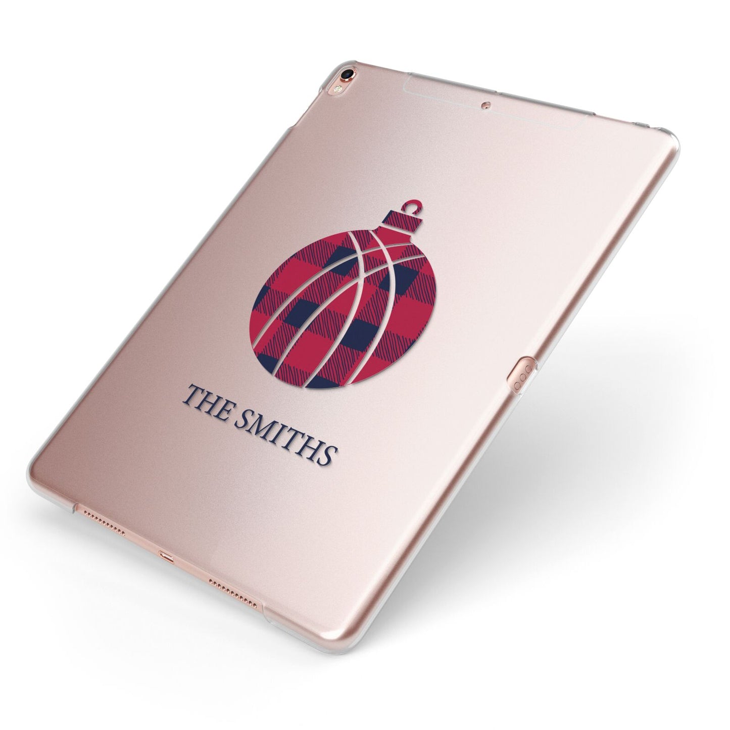 Tartan Christmas Bauble Personalised Apple iPad Case on Rose Gold iPad Side View