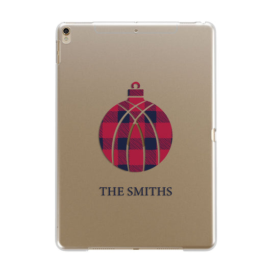 Tartan Christmas Bauble Personalised Apple iPad Gold Case