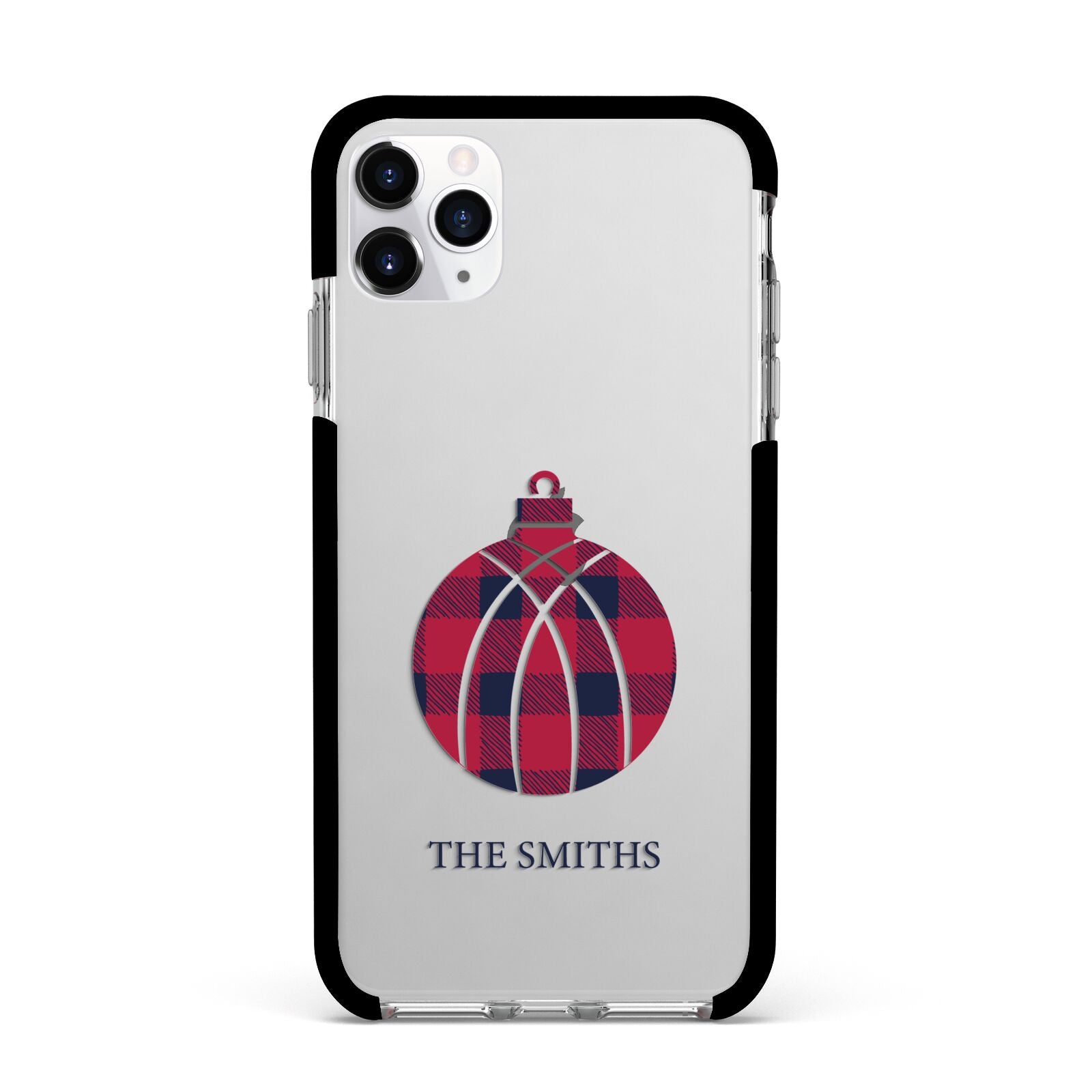 Tartan Christmas Bauble Personalised Apple iPhone 11 Pro Max in Silver with Black Impact Case