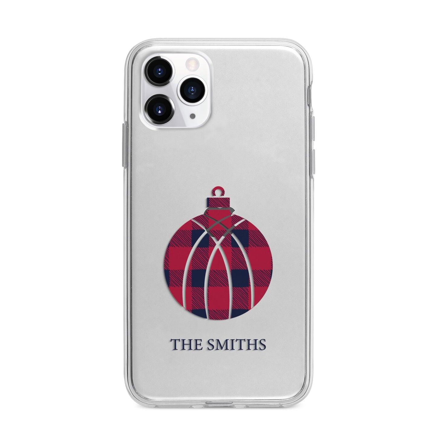 Tartan Christmas Bauble Personalised Apple iPhone 11 Pro Max in Silver with Bumper Case