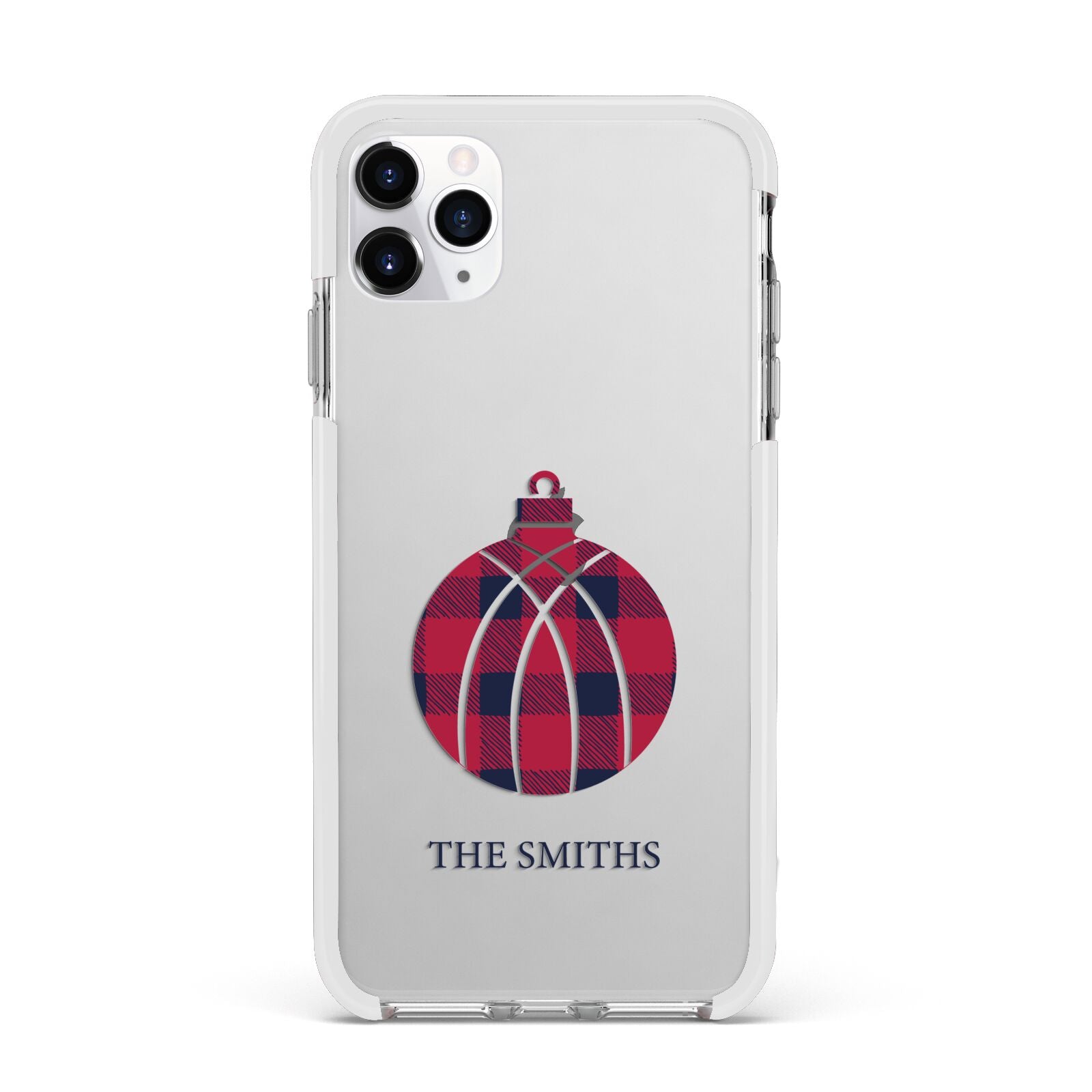Tartan Christmas Bauble Personalised Apple iPhone 11 Pro Max in Silver with White Impact Case