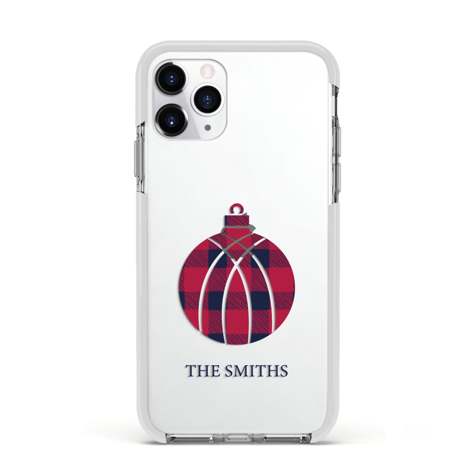 Tartan Christmas Bauble Personalised Apple iPhone 11 Pro in Silver with White Impact Case