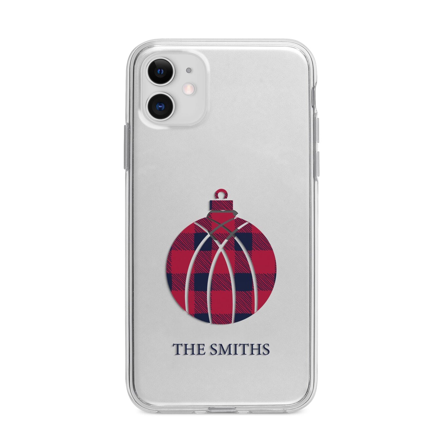Tartan Christmas Bauble Personalised Apple iPhone 11 in White with Bumper Case