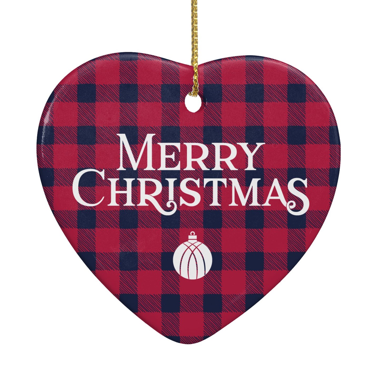 Tartan Christmas Bauble Personalised Heart Decoration Back Image