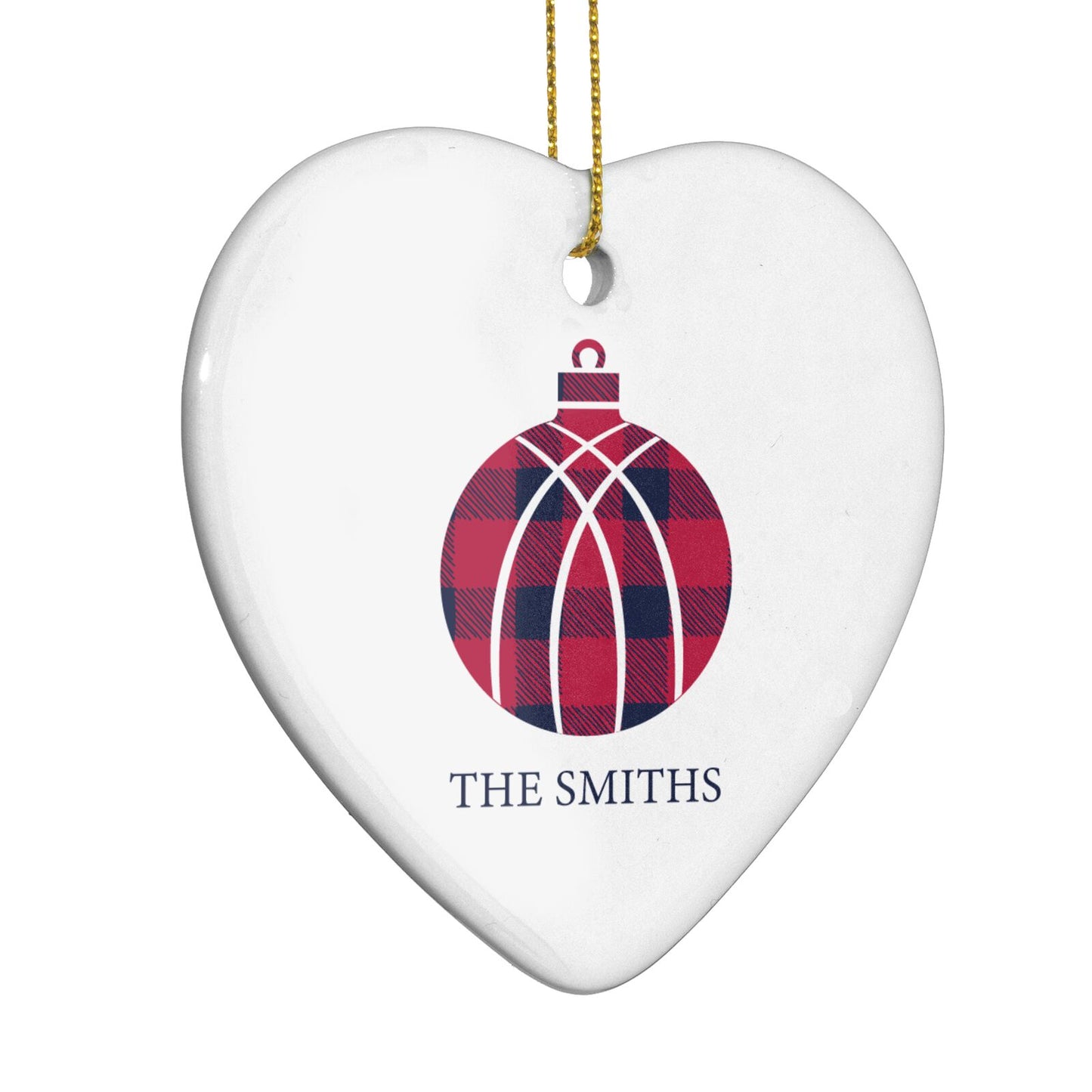 Tartan Christmas Bauble Personalised Heart Decoration Side Angle
