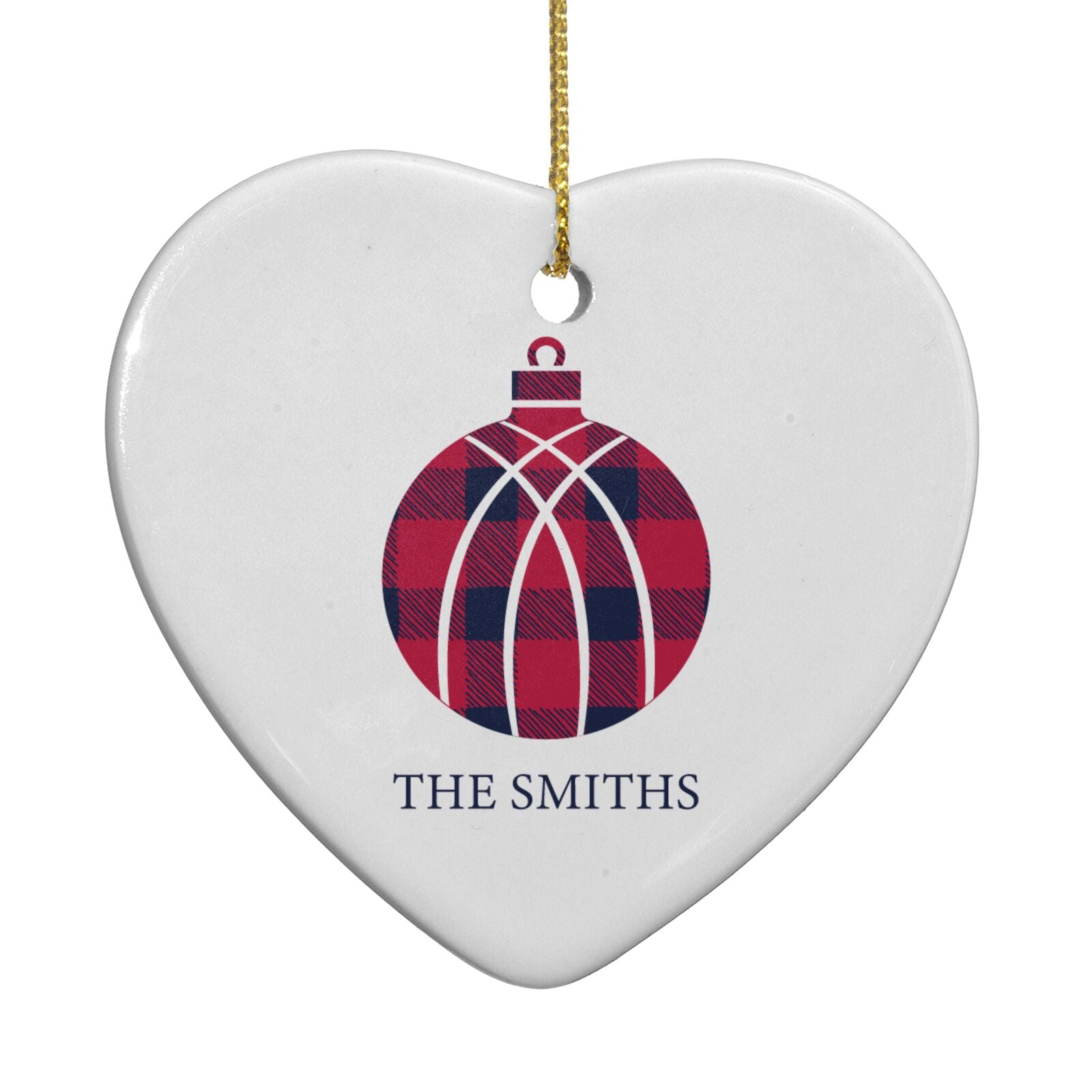Tartan Christmas Bauble Personalised Heart Decoration