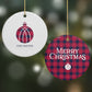 Tartan Christmas Bauble Personalised Round Decoration on Christmas Background
