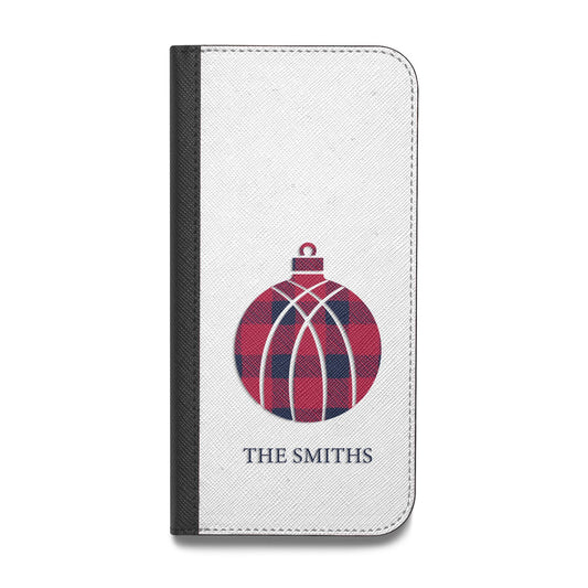 Tartan Christmas Bauble Personalised Vegan Leather Flip Samsung Case
