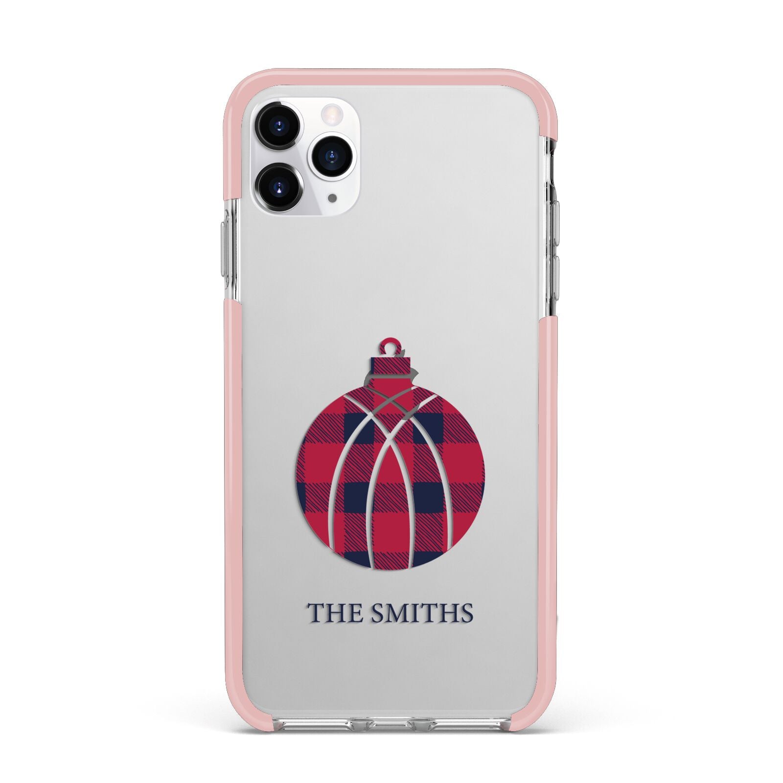 Tartan Christmas Bauble Personalised iPhone 11 Pro Max Impact Pink Edge Case