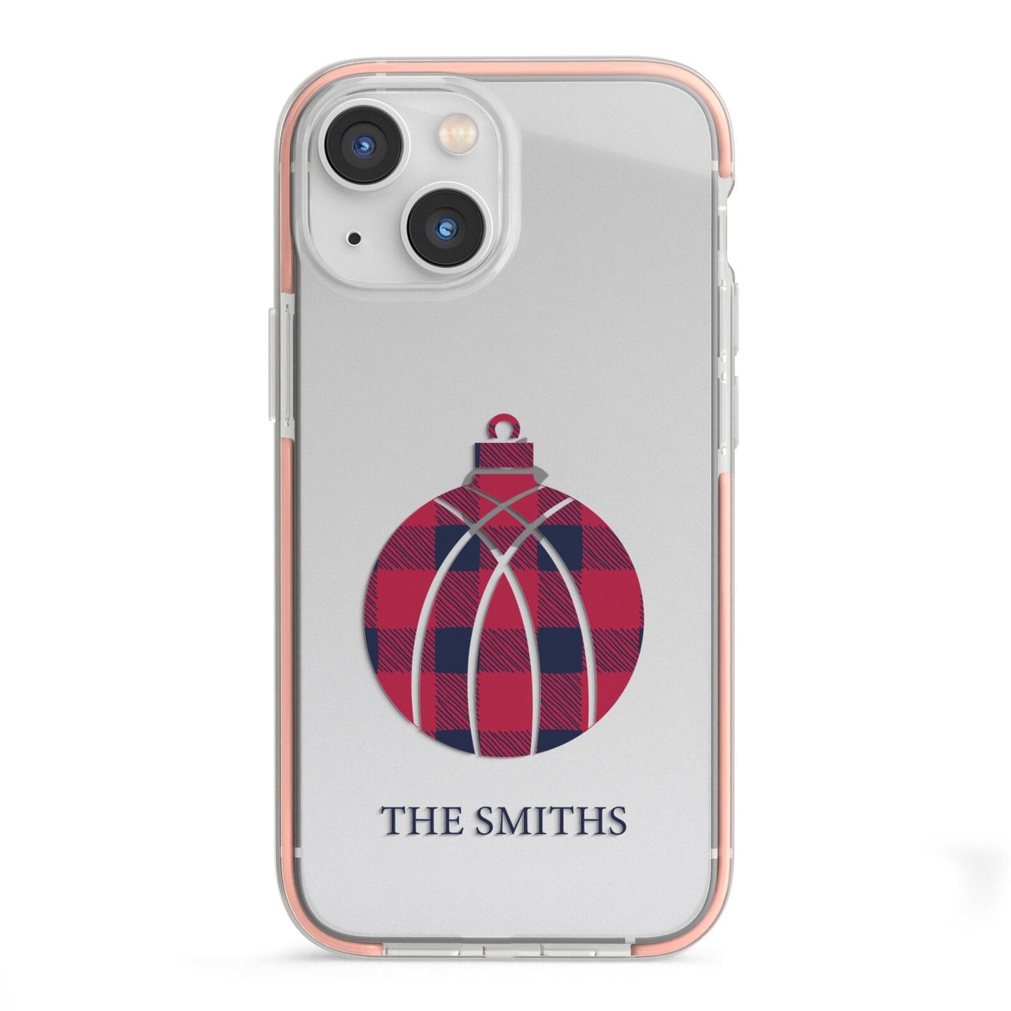Tartan Christmas Bauble Personalised iPhone 13 Mini TPU Impact Case with Pink Edges