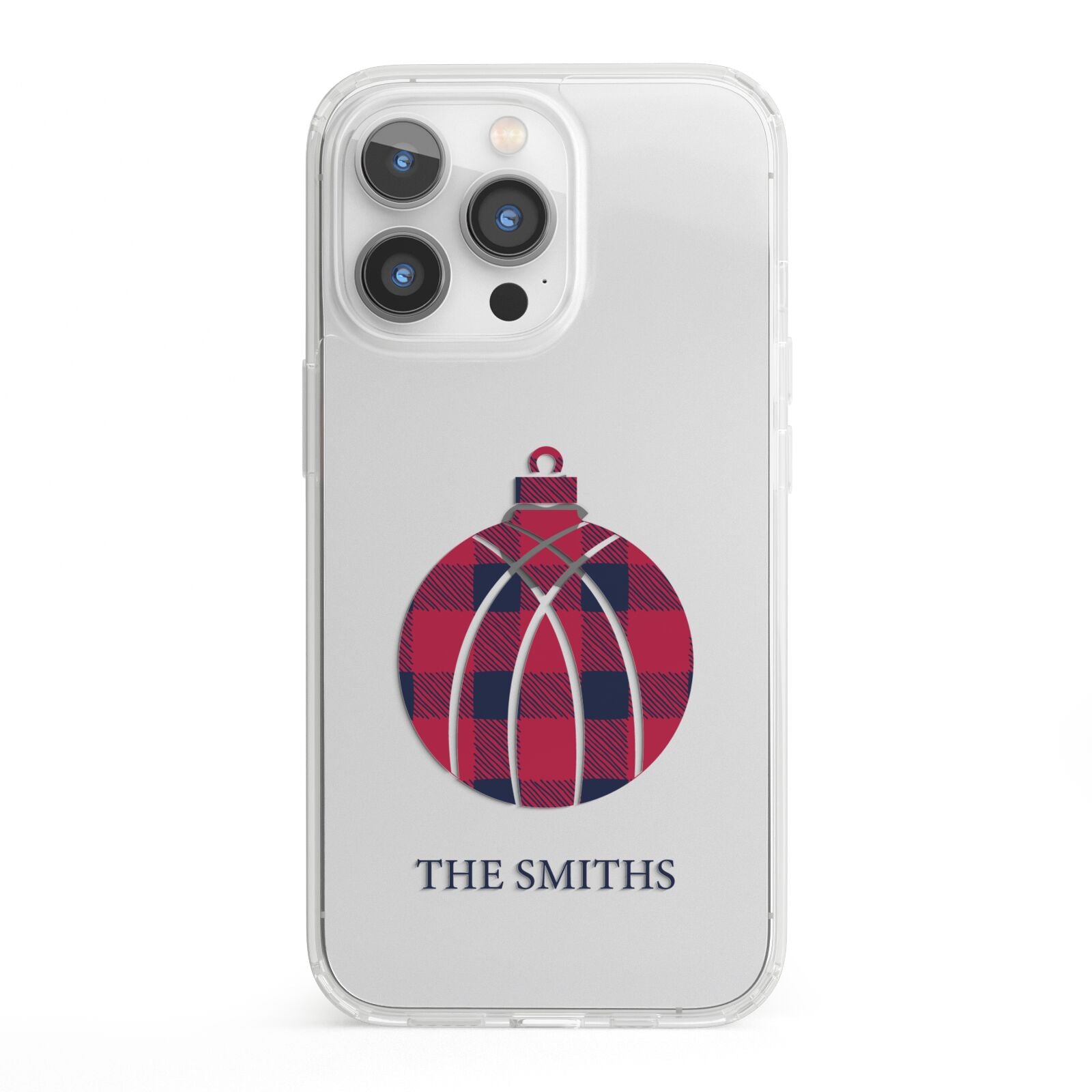 Tartan Christmas Bauble Personalised iPhone 13 Pro Clear Bumper Case