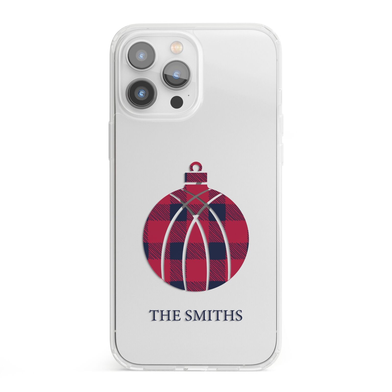 Tartan Christmas Bauble Personalised iPhone 13 Pro Max Clear Bumper Case