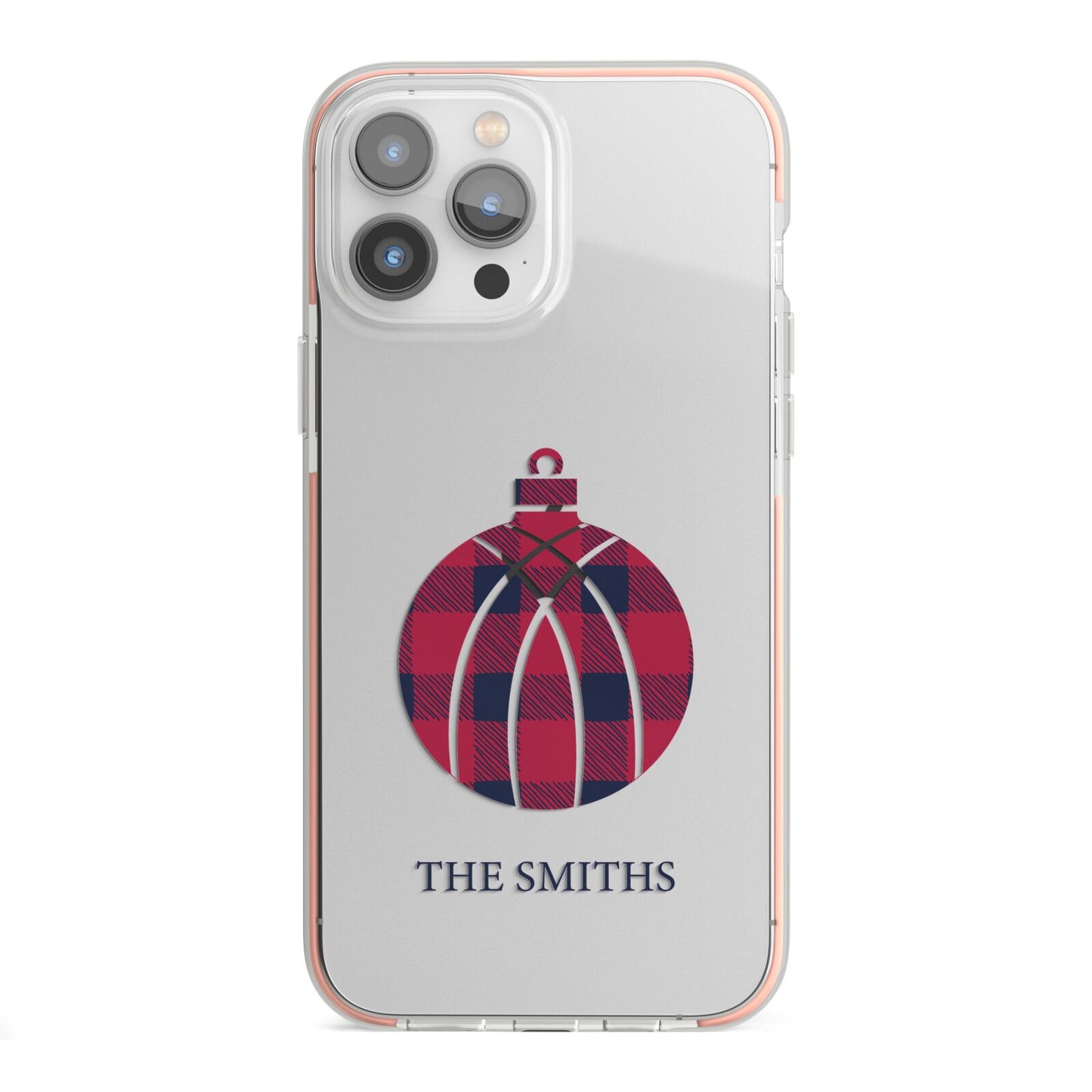 Tartan Christmas Bauble Personalised iPhone 13 Pro Max TPU Impact Case with Pink Edges