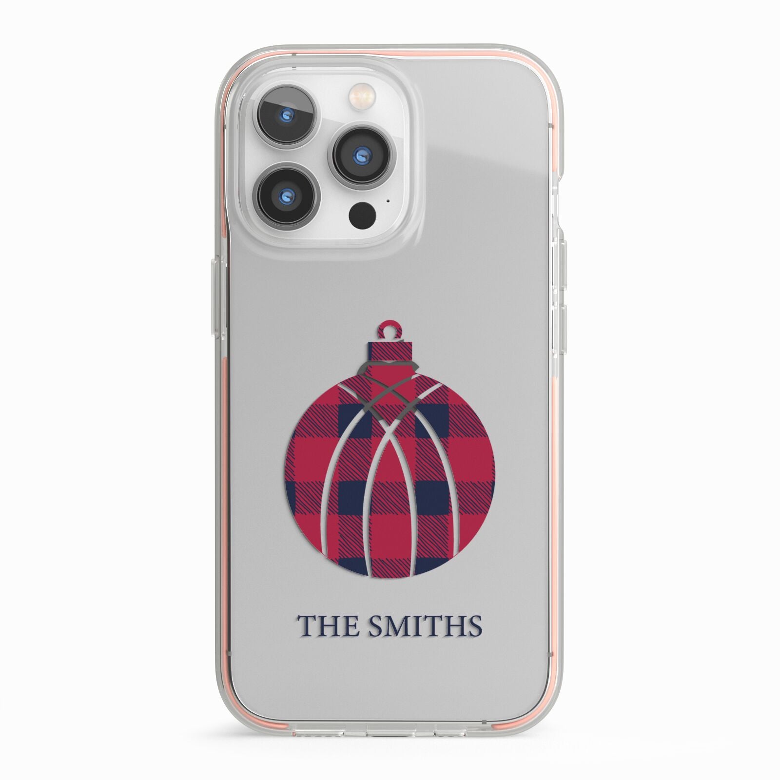 Tartan Christmas Bauble Personalised iPhone 13 Pro TPU Impact Case with Pink Edges