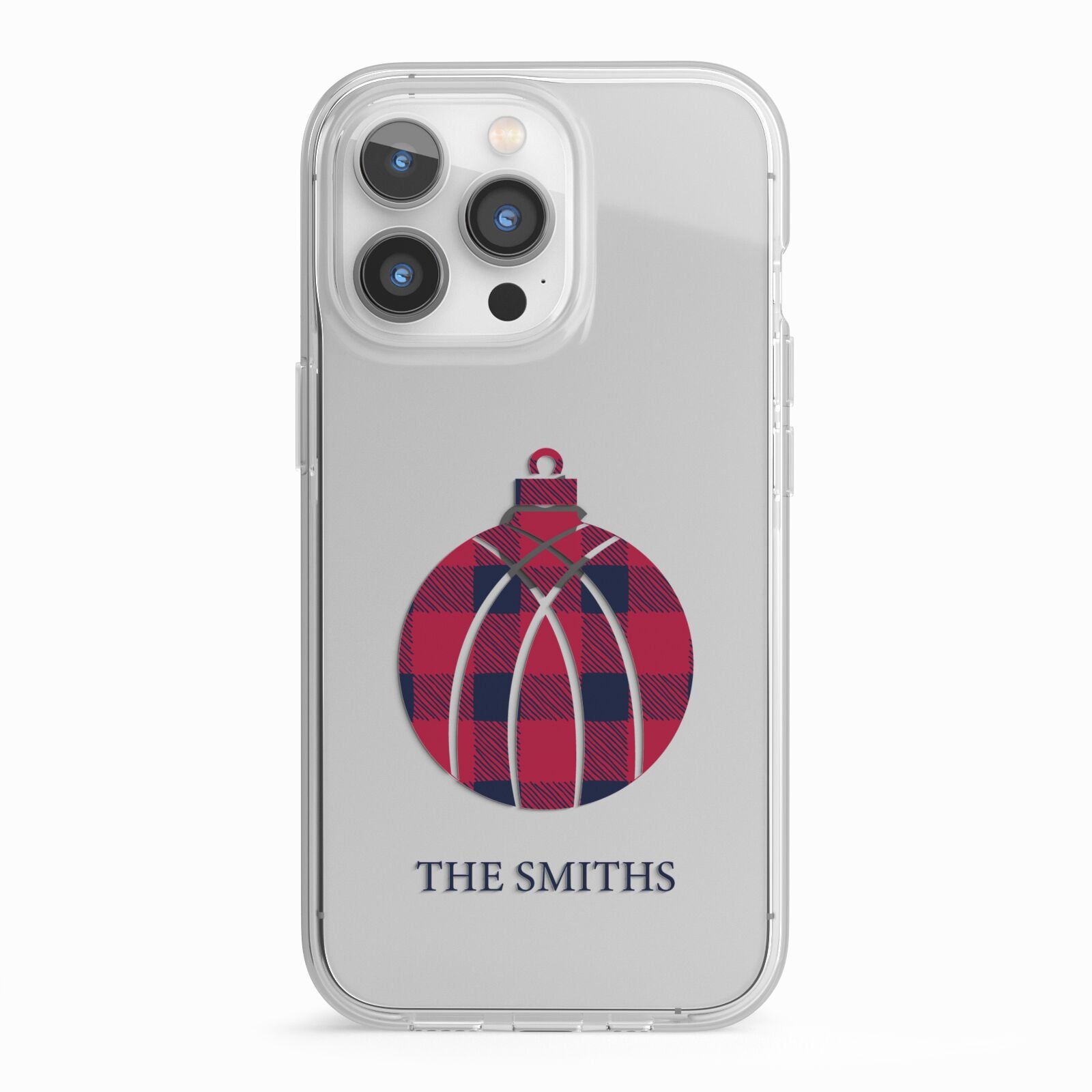 Tartan Christmas Bauble Personalised iPhone 13 Pro TPU Impact Case with White Edges