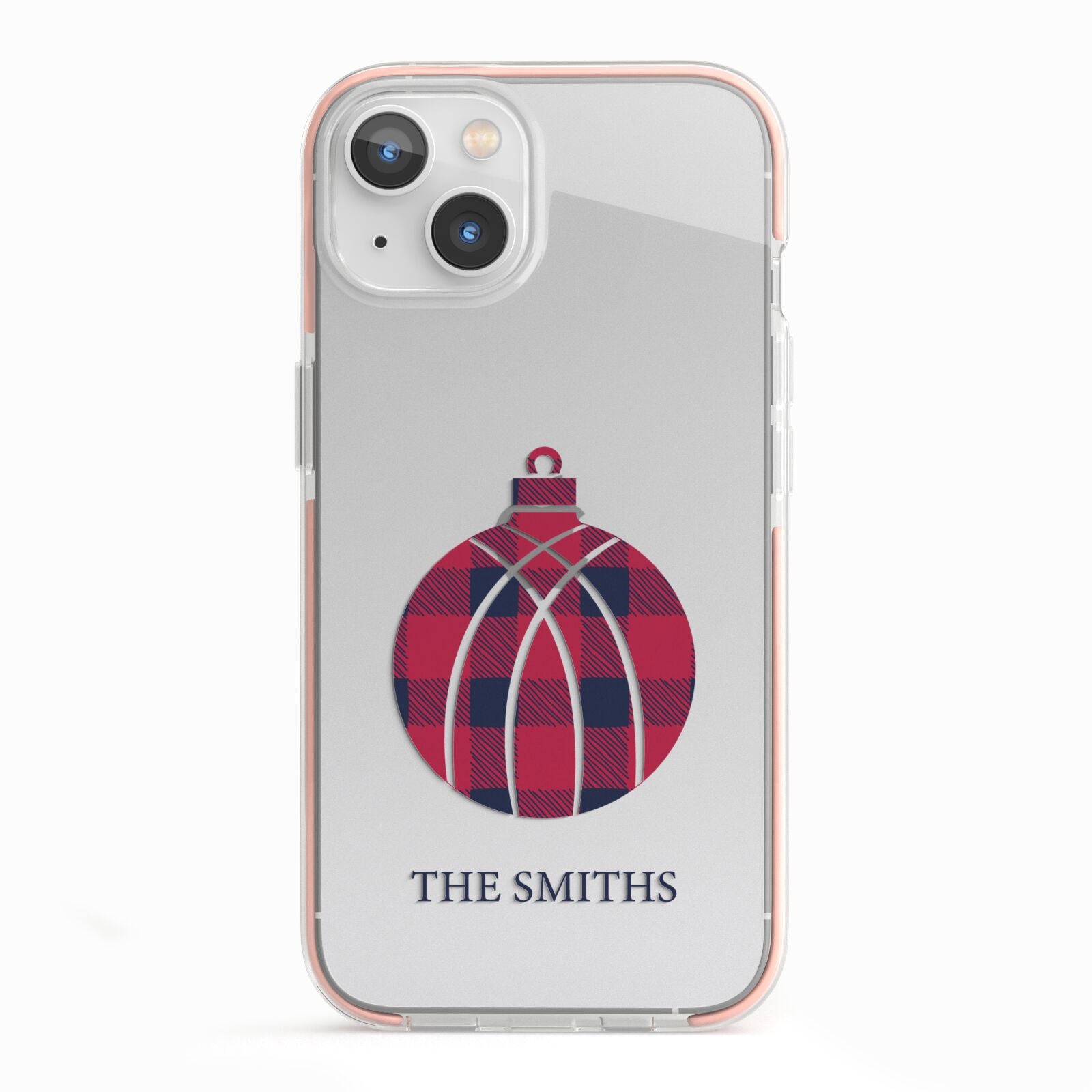 Tartan Christmas Bauble Personalised iPhone 13 TPU Impact Case with Pink Edges