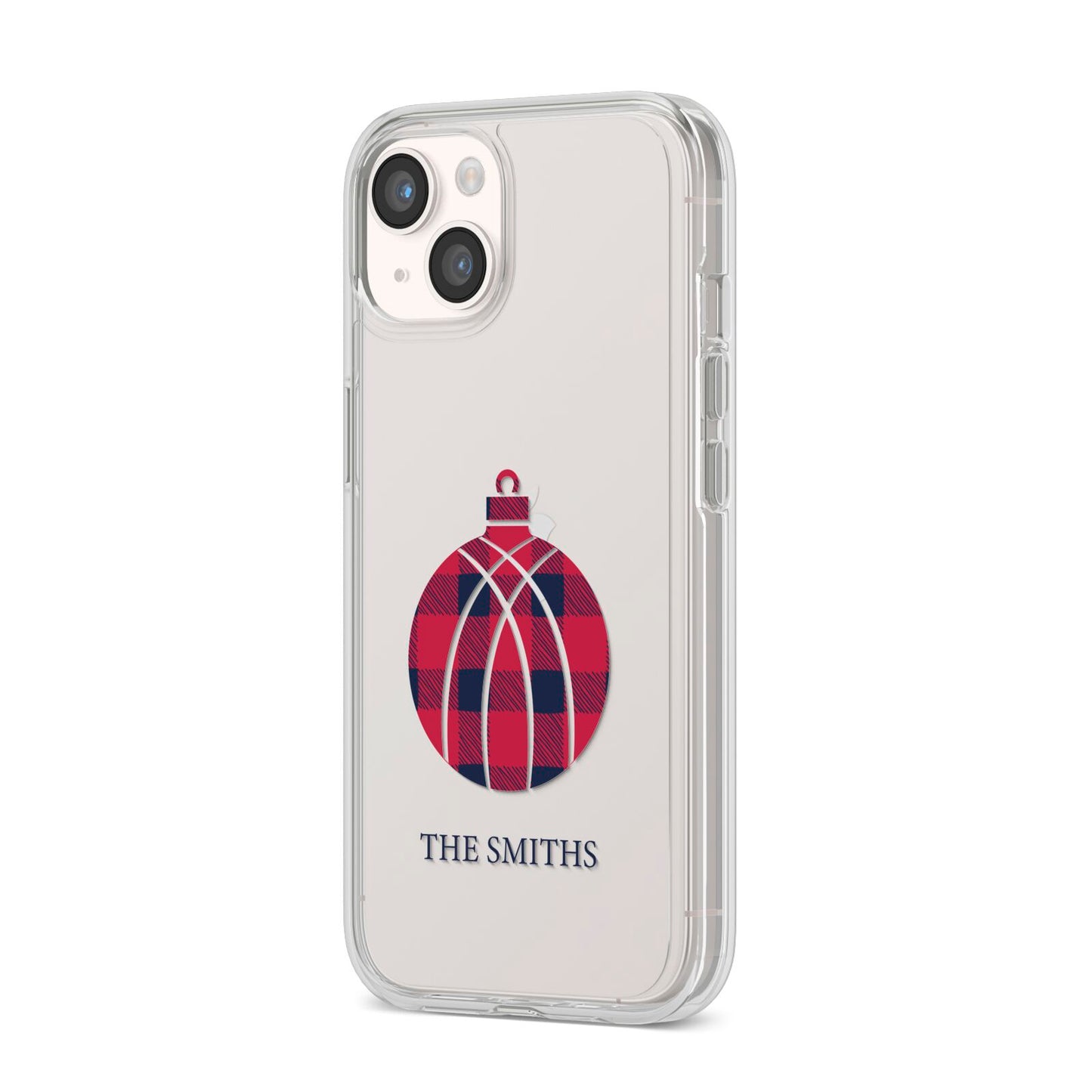 Tartan Christmas Bauble Personalised iPhone 14 Clear Tough Case Starlight Angled Image