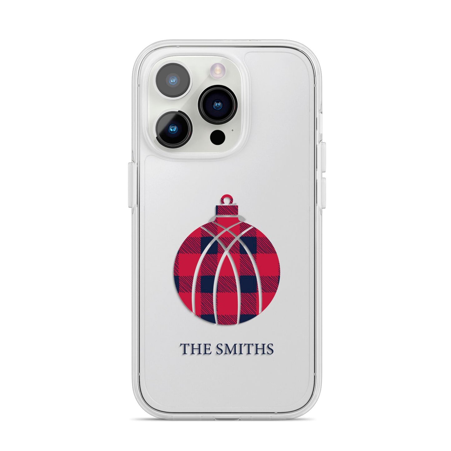Tartan Christmas Bauble Personalised iPhone 14 Pro Clear Tough Case Silver