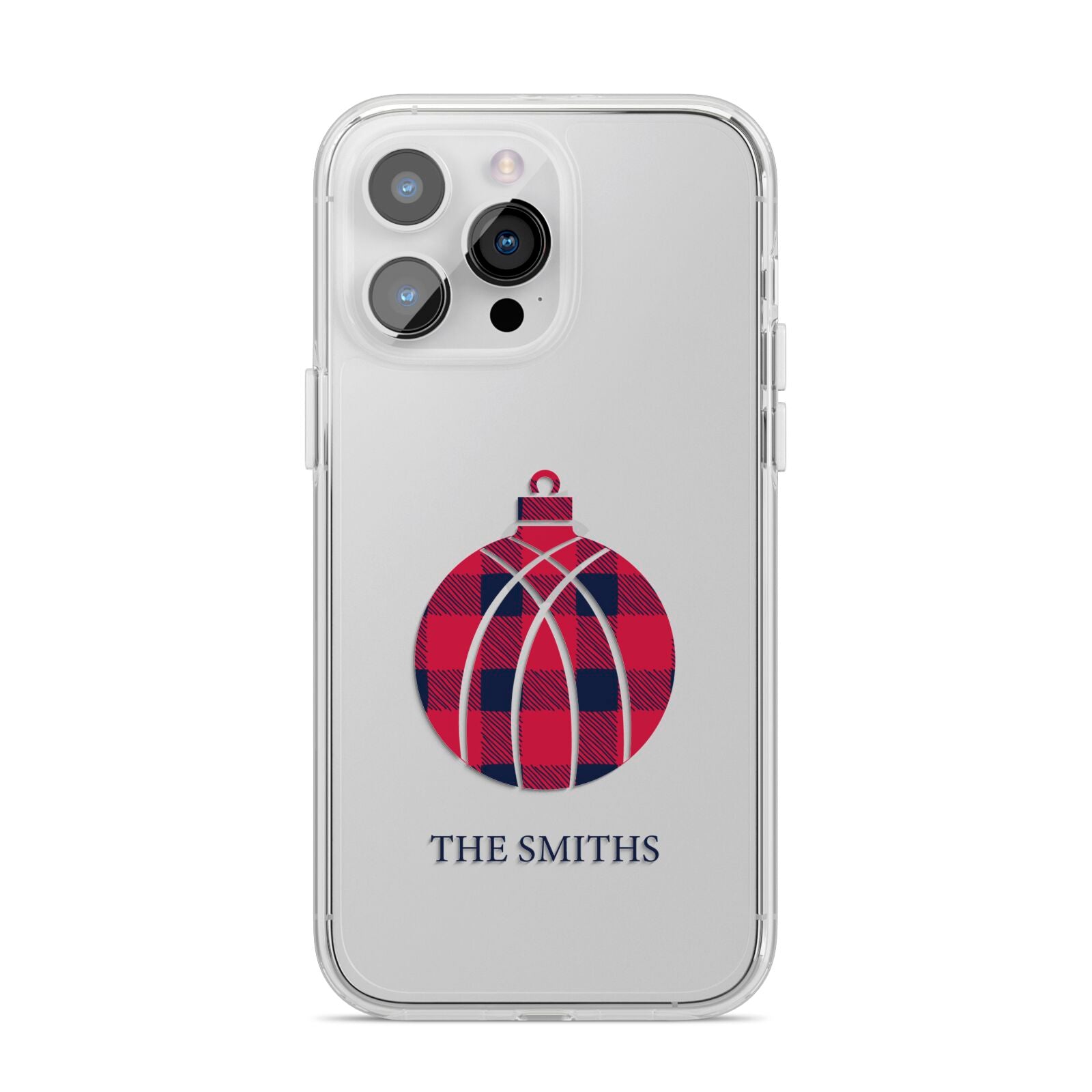 Tartan Christmas Bauble Personalised iPhone 14 Pro Max Clear Tough Case Silver