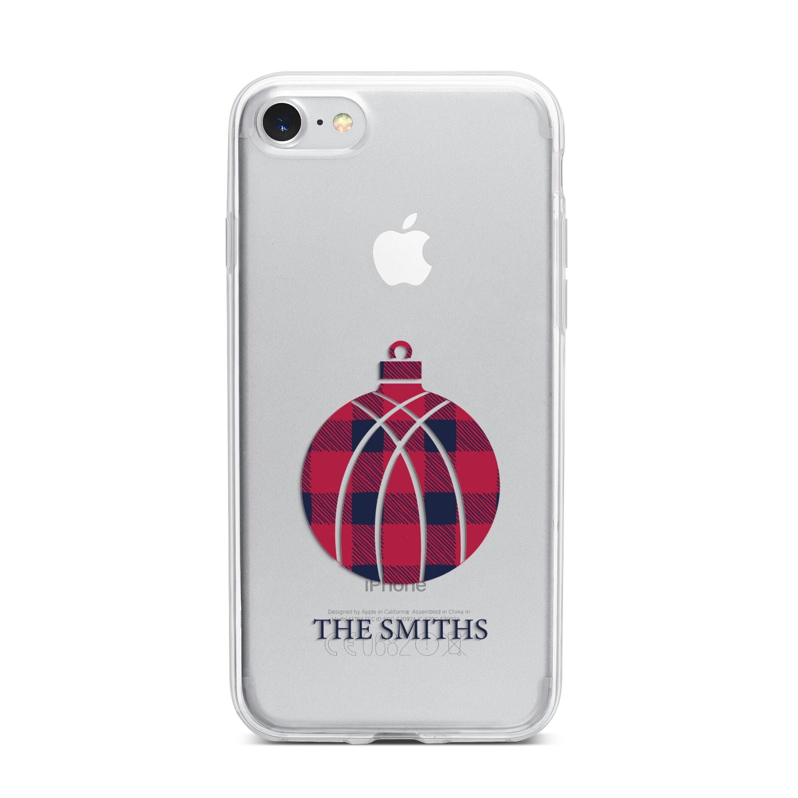 Tartan Christmas Bauble Personalised iPhone 7 Bumper Case on Silver iPhone