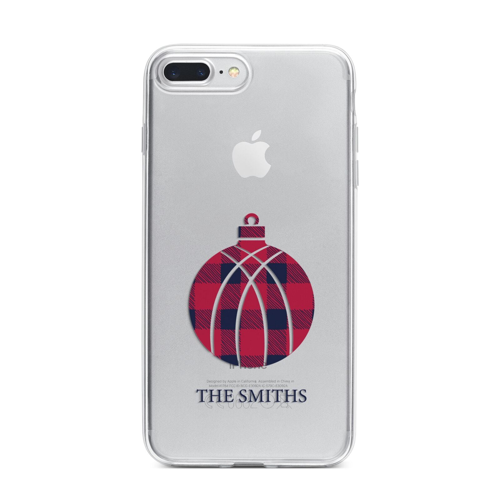 Tartan Christmas Bauble Personalised iPhone 7 Plus Bumper Case on Silver iPhone