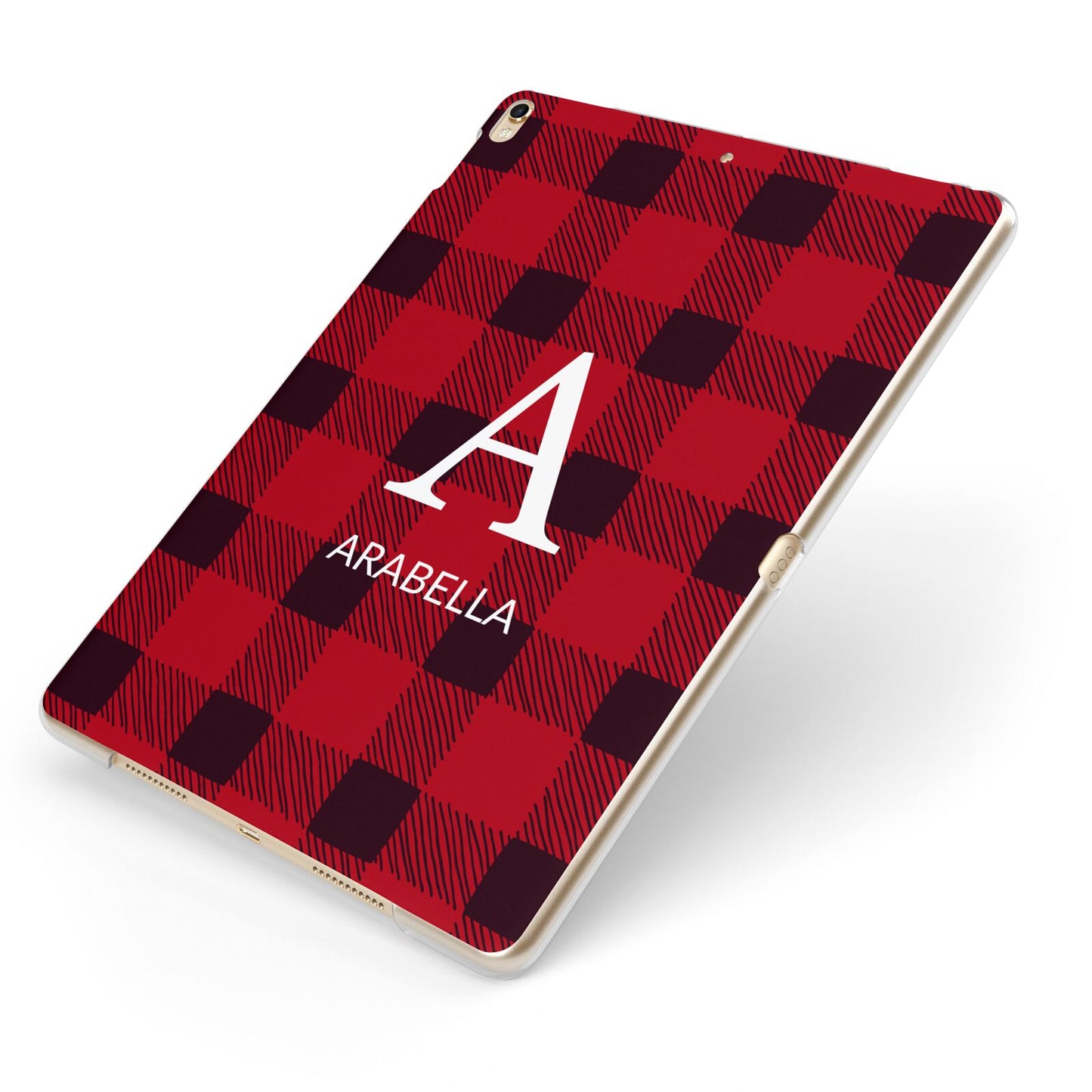 Tartan Christmas Personalised Apple iPad Case on Gold iPad Side View